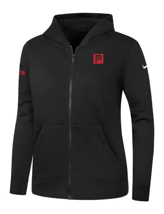 Nike Womens Club Fleece Sleeve Swoosh Full-Zip Black Hoodie w/Pennington Icon Logo, Pennington Logo