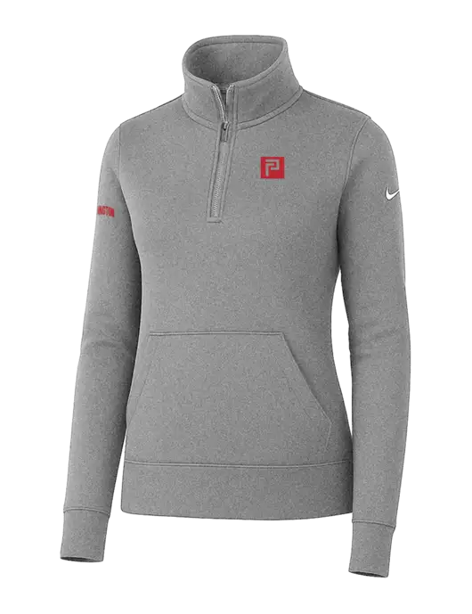 Nike Womens Light Grey Heather Club Fleece Sleeve Swoosh 1/2-Zip w/Pennington Icon Logo, Pennington Logo