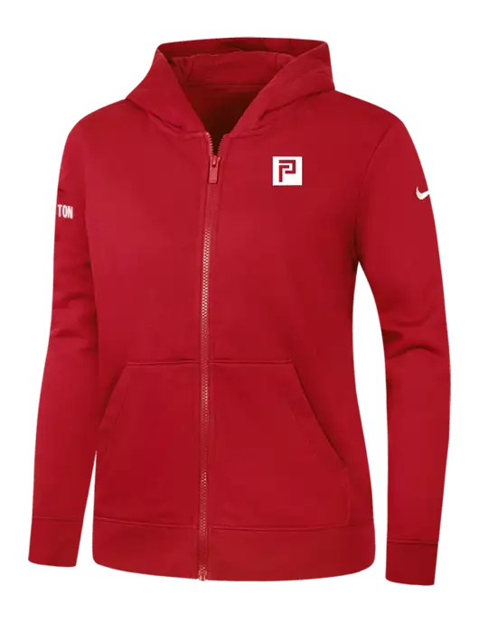 Nike Womens Club Fleece Sleeve Swoosh Full-Zip Red Hoodie w/Pennington Icon Logo, Pennington Logo