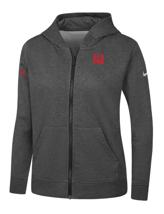Nike Womens Club Fleece Sleeve Swoosh Full-Zip Charcoal Heather Hoodie w/Pennington Icon Logo, Pennington Logo