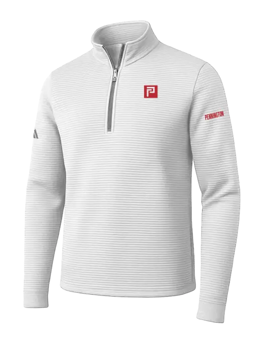 Adidas White Spacer Quarter-Zip Pullover w/Pennington Icon Logo, Pennington Logo