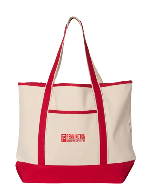 Natural/Red Large Canvas Deluxe Tote w/Pennington Logo