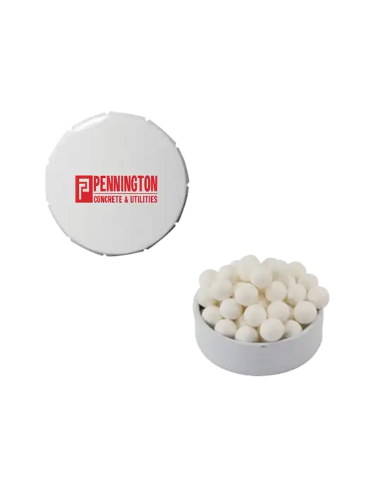 Signature Peppermints In White Snap Top Tin  w/Pennington Logo