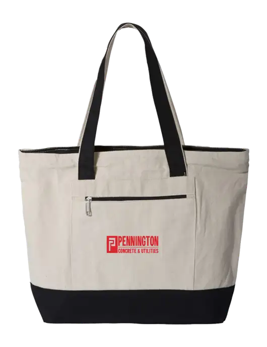 Natural/Black Zippered Tote  w/Pennington Logo