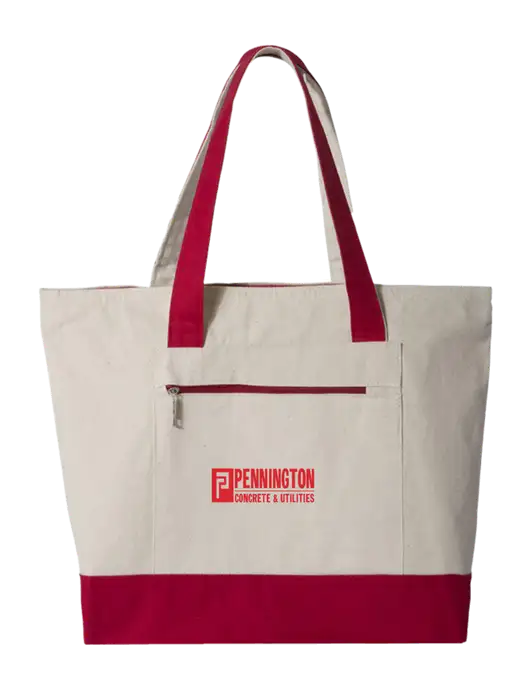 Natural/Red Zippered Tote  w/Pennington Logo