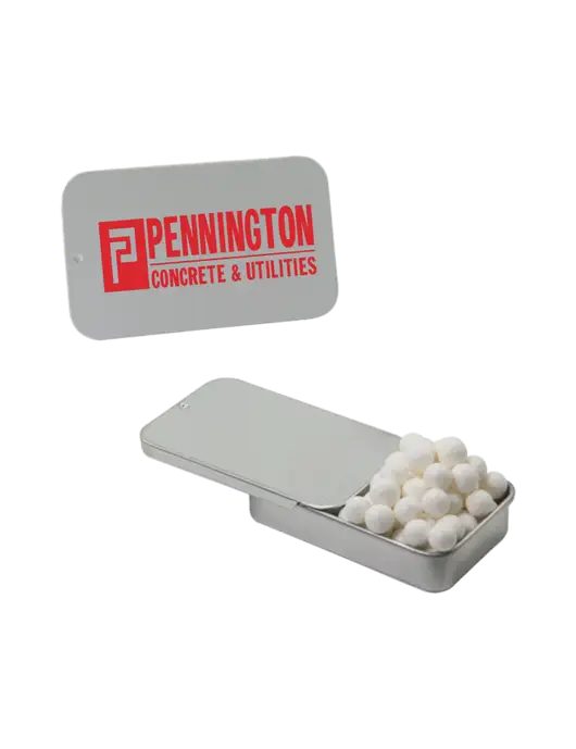 Signature Peppermints In Silver Slider Tin w/Pennington Logo
