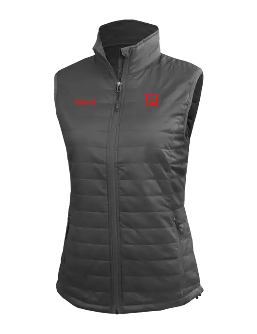 Womens Packable Dark Grey Puffy Vest w/Pennington Icon Logo, Pennington Logo