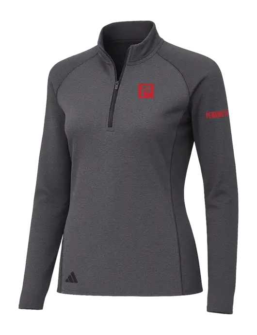 Adidas Womens Black Melange Space Dyed Quarter-Zip Pullover  w/Pennington Icon Logo, Pennington Logo