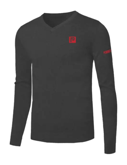 Brooks Brothers Medium Grey Heather Washable Merino V-Neck Sweater w/Pennington Icon Logo, Pennington Logo