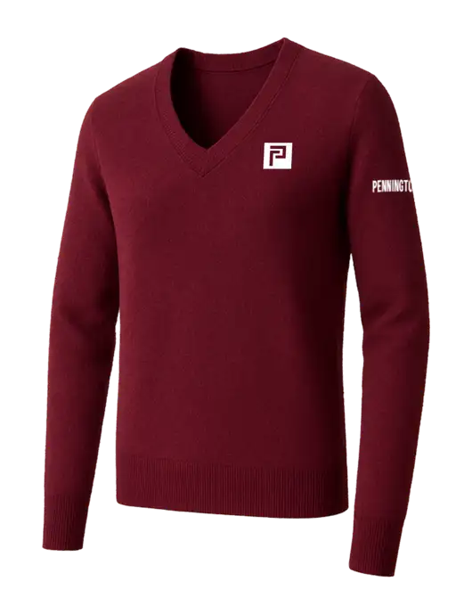 Brooks Brothers Womens Cardinal Washable Merino V-Neck Sweater w/Pennington Icon Logo, Pennington Logo