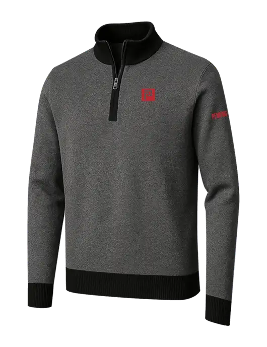 Brooks Brothers Black/Dark Grey Washable Merino Birdseye 1/4-Zip Sweater w/Pennington Icon Logo, Pennington Logo