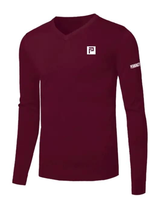Brooks Brothers Cardinal Washable Merino V-Neck Sweater w/Pennington Icon Logo, Pennington Logo