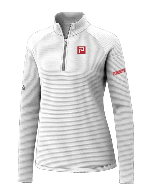 Adidas Womens White Spacer Quarter-Zip Pullover  w/Pennington Icon Logo, Pennington Logo