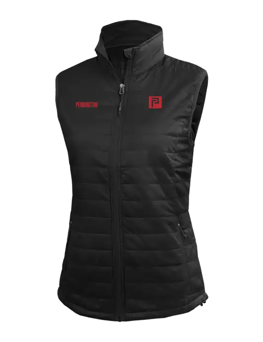 Womens Packable Black Puffy Vest w/Pennington Icon Logo, Pennington Logo