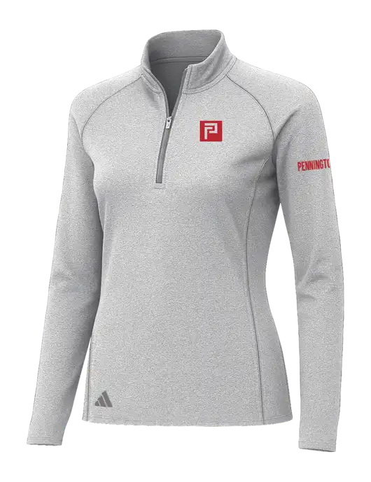 Adidas Womens Light Grey Heather Space Dyed Quarter-Zip Pullover  w/Pennington Icon Logo, Pennington Logo