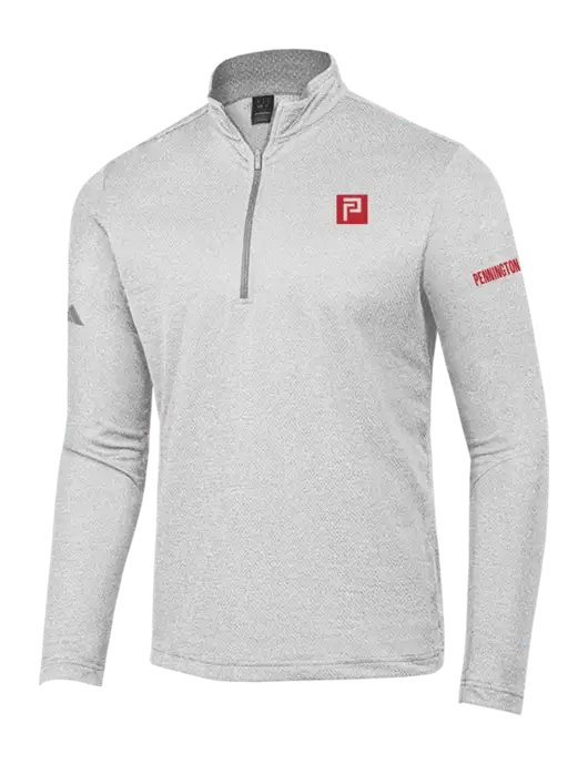 Adidas Light Grey Heather Space Dyed Quarter-Zip Pullover w/Pennington Icon Logo, Pennington Logo