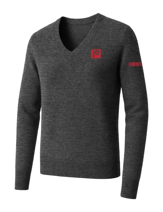 Brooks Brothers Womens Medium Grey Heather Washable Merino V-Neck Sweater w/Pennington Icon Logo, Pennington Logo