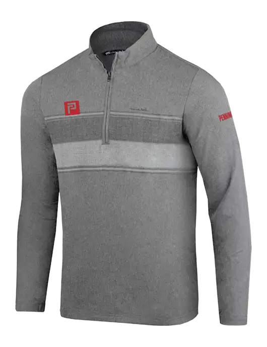 TravisMathew Balboa Chest Stripe Dark Grey Heather Quarter Zip w/Pennington Icon Logo, Pennington Logo