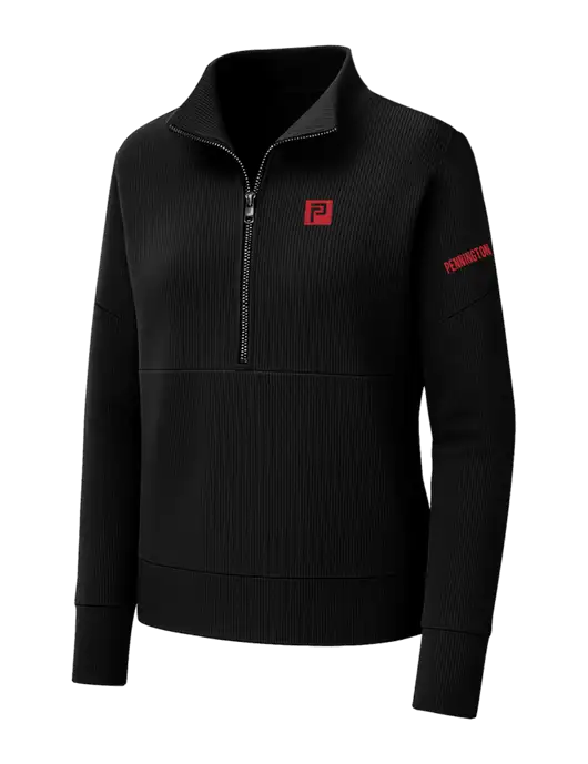 Mercer+Mettle Womens Black Linear Texture Quarter Zip w/Pennington Icon Logo, Pennington Logo