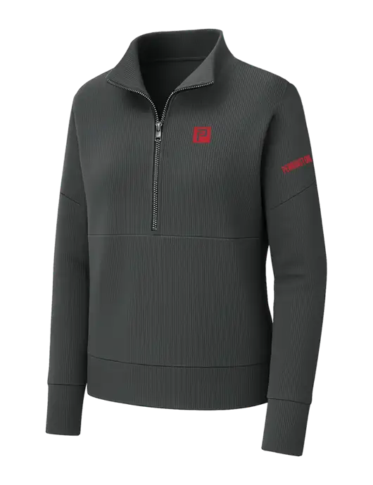 Mercer+Mettle Womens Dark Grey Linear Texture Quarter Zip w/Pennington Icon Logo, Pennington Logo