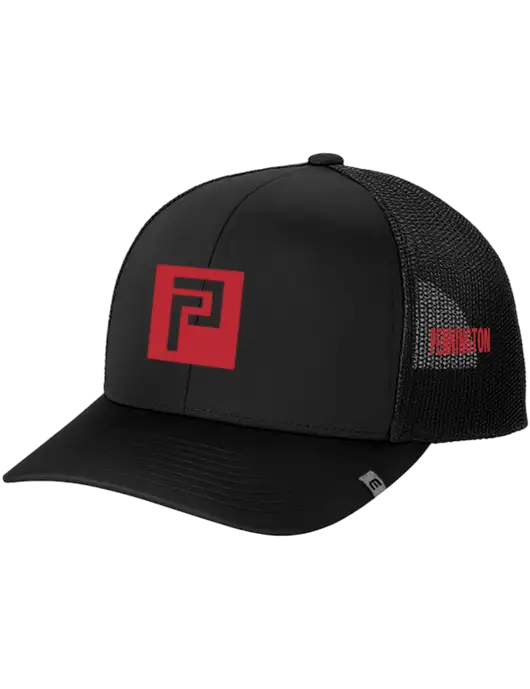 TravisMathew Black Cruz Trucker Cap w/Pennington Icon Logo, Pennington Logo