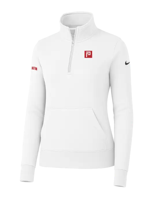 Nike Womens White Club Fleece Sleeve Swoosh 1/2-Zip w/Pennington Icon Logo, Pennington Logo