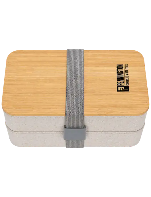 Double Decker Natural Ivory Lunch Box w/Eco-Friendly FSC Bamboo Lid & Reusable Utensils w/Pennington Logo