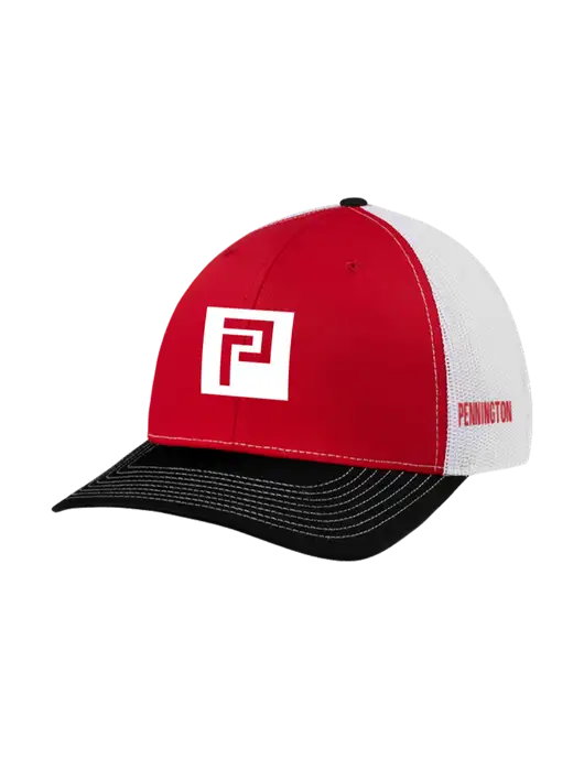 Richardson Adjustable Snapback Original 112 Trucker Cap Black/Red/White Mesh w/Pennington Icon Logo, Pennington Logo