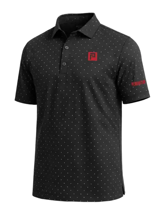 Callaway Micro Chev Black Print Polo w/Pennington Icon Logo, Pennington Logo
