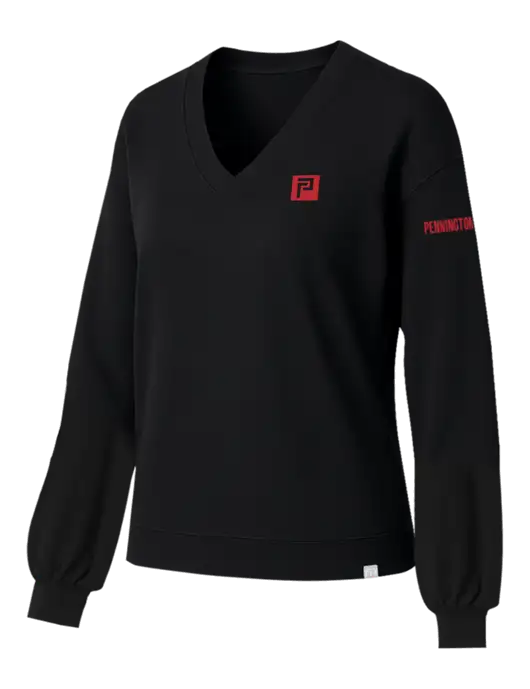 TravisMathew Womens Long Weekend Black V-Neck
 w/Pennington Icon Logo, Pennington Logo