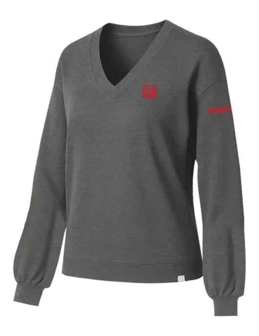 TravisMathew Womens Long Weekend Medium Heather Grey V-Neck
 w/Pennington Icon Logo, Pennington Logo