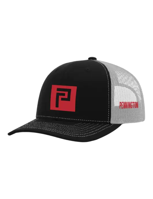 Richardson Adjustable Snapback Original 112 Trucker Cap Black w/White Mesh w/Pennington Icon Logo, Pennington Logo
