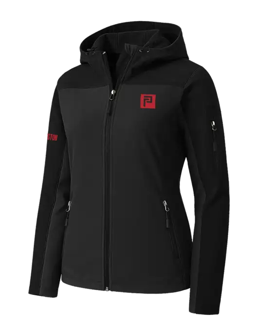 Womens Hooded Core Black Soft Shell Jacket w/Pennington Icon Logo, Pennington Logo