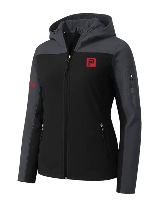 Womens Hooded Core Dark Grey/Black Soft Shell Jacket w/Pennington Icon Logo, Pennington Logo