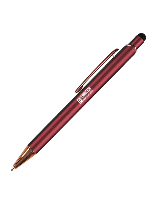 Waterlily Dark Red Stylus Blue Ink Pen w/Pennington Logo