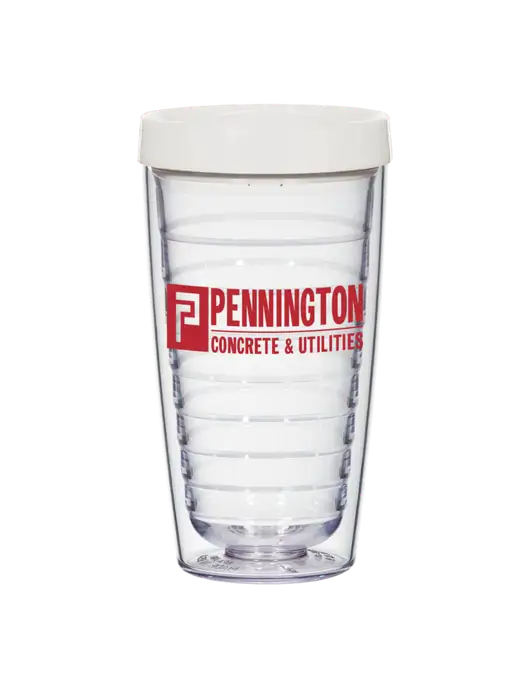 16 oz Trivex Double Wall Tumbler with White Travel Lid w/Pennington Logo