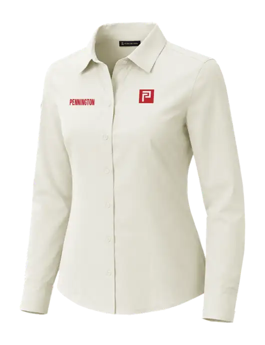Brooks Brothers Womens Full-Button Ivory Satin Blouse w/Pennington Icon Logo, Pennington Logo