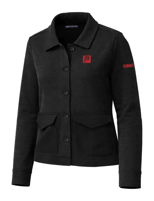 Brooks Brothers Womens Mid-Layer Black Heather Stretch Button Jacket w/Pennington Icon Logo, Pennington Logo