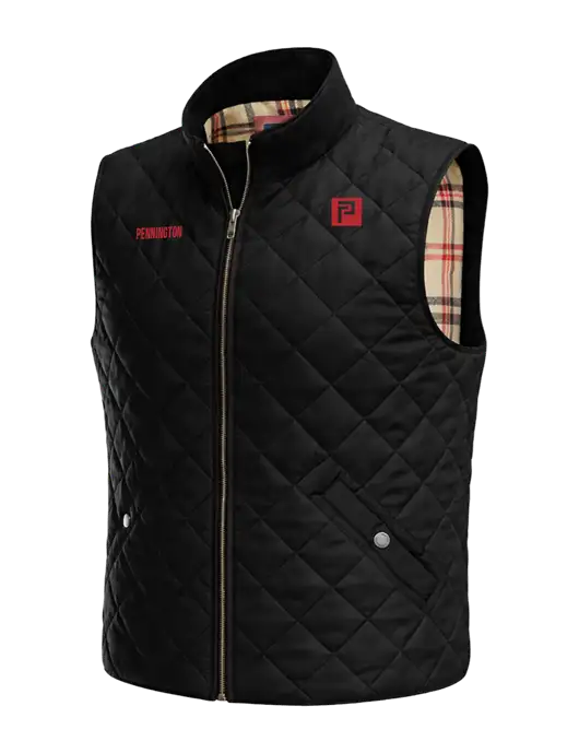 Brooks Brothers Black Quilted Vest w/Pennington Icon Logo, Pennington Logo