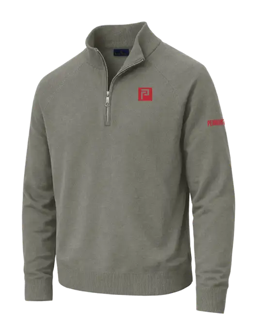 Brooks Brothers Cotton Stretch 1/4-Zip Light Grey Heather Sweater w/Pennington Icon Logo, Pennington Logo