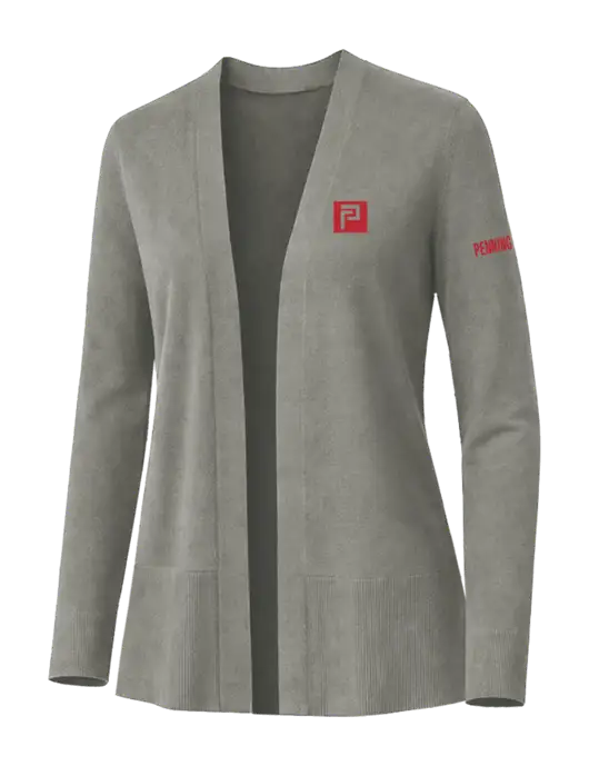 Brooks Brothers Womens Cotton Stretch Long Light Grey Cardigan Sweater w/Pennington Icon Logo, Pennington Logo