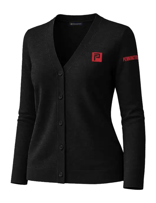 Brooks Brothers Womens Cotton Stretch Black Cardigan Sweater w/Pennington Icon Logo, Pennington Logo