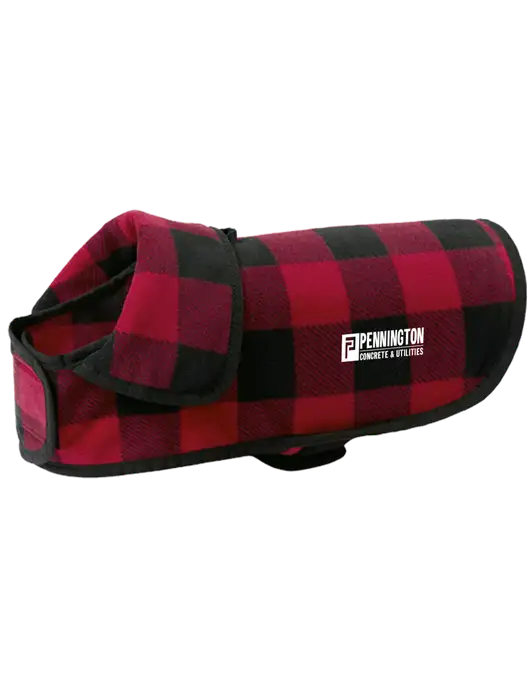 Pawsh Buffalo Red/Black Check Pet Fleece Jacket w/Pennington Logo