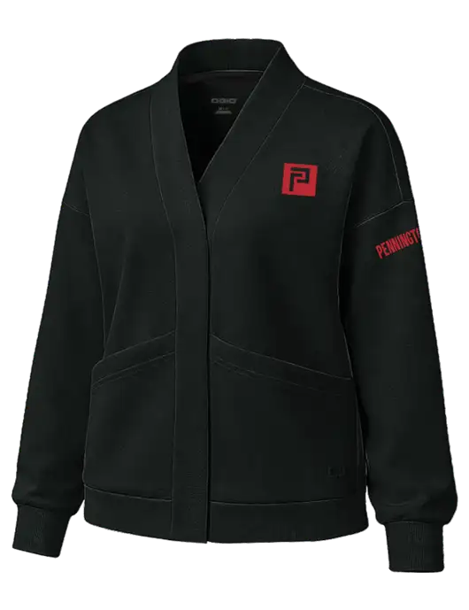 OGIO Womens Transcend Black Cardigan w/Pennington Icon Logo, Pennington Logo