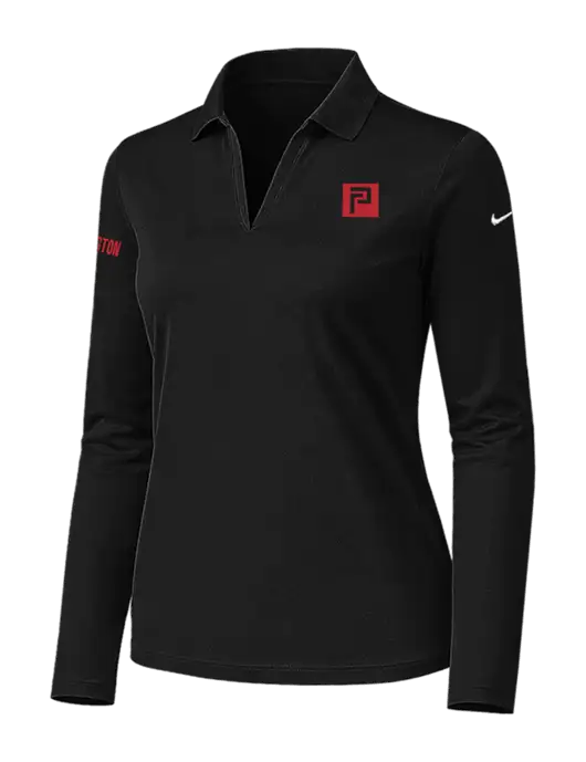 Nike Womens Black Dri-FIT Micro Pique 2.0 Long Sleeve Polo w/Pennington Icon Logo, Pennington Logo