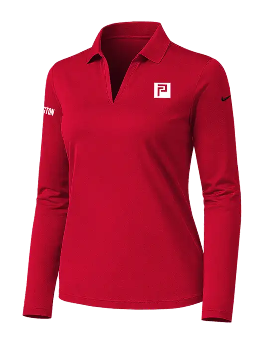 Nike Womens Red Dri-FIT Micro Pique 2.0 Long Sleeve Polo w/Pennington Icon Logo, Pennington Logo