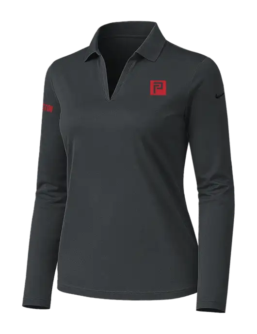 Nike Womens Dark Grey Dri-FIT Micro Pique 2.0 Long Sleeve Polo w/Pennington Icon Logo, Pennington Logo
