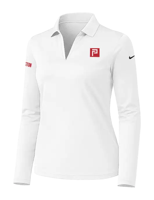 Nike Womens White Dri-FIT Micro Pique 2.0 Long Sleeve Polo w/Pennington Icon Logo, Pennington Logo