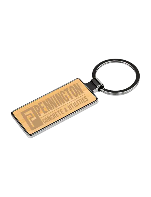 Wood and Silver Rectangle Keychain w/Pennington Logo