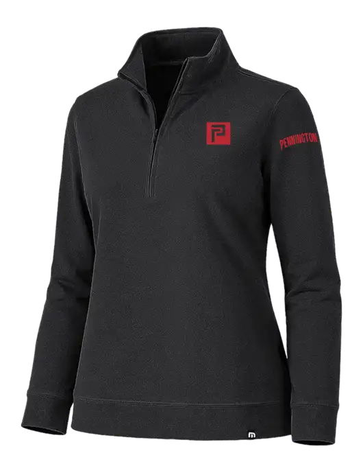 TravisMathew Womens Coveside Black 1/2 Zip w/Pennington Icon Logo, Pennington Logo